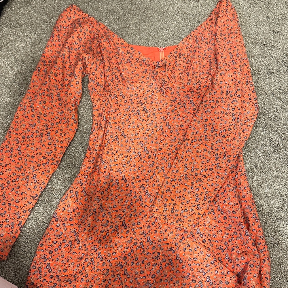 Wild Honey Orange Floral Long Sleeve Dress